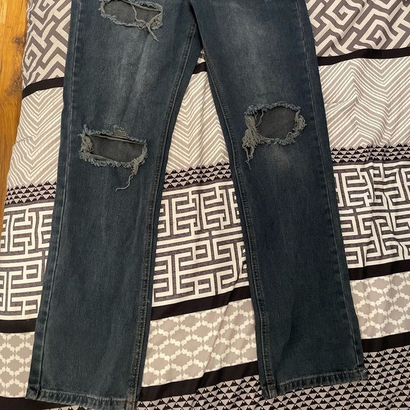 Missguided dark blue wrath slash rip highwaisted straight leg jeans, US 6-UK10 - Picture 3 of 9
